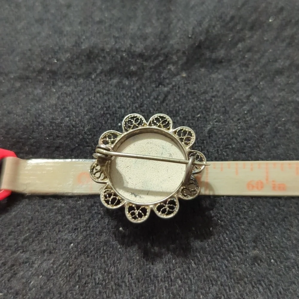 Vintage 835 Silver Dutch Delft Blue Holland Flower Floral Statement Brooch Pin